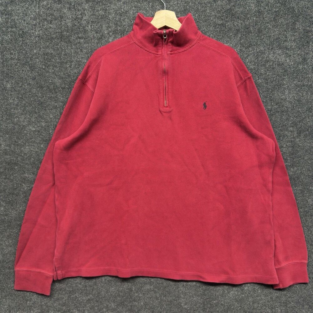 Vintage Polo Ralph Lauren Red Quarter Zip Sweater Men’s XL Casual Pony Cotton